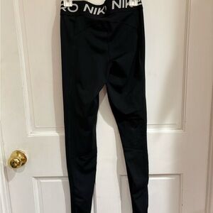 Nike Women's Black Leggings with White Logo Waistband